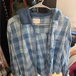 American Eagle Blue Plaid Shirt with Hood